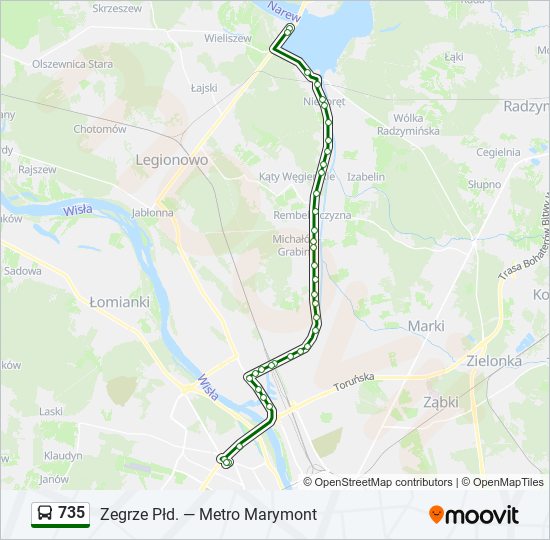 Mapa linii autobus 735