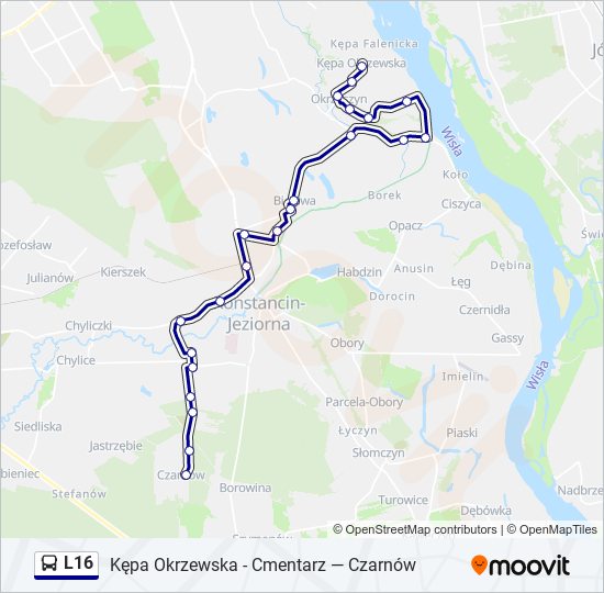 Mapa linii autobus L16