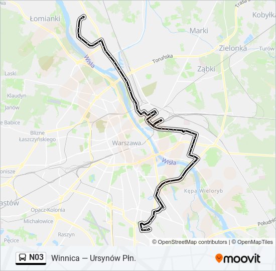 N03 bus Line Map