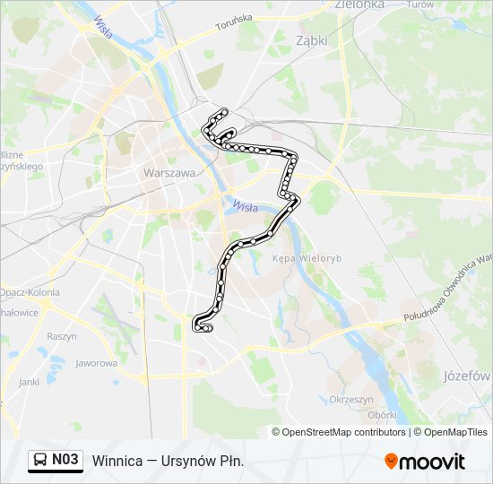 N03 bus Line Map