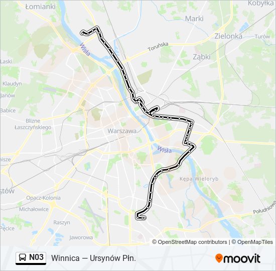 N03 bus Line Map