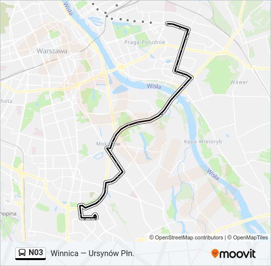 N03 bus Line Map