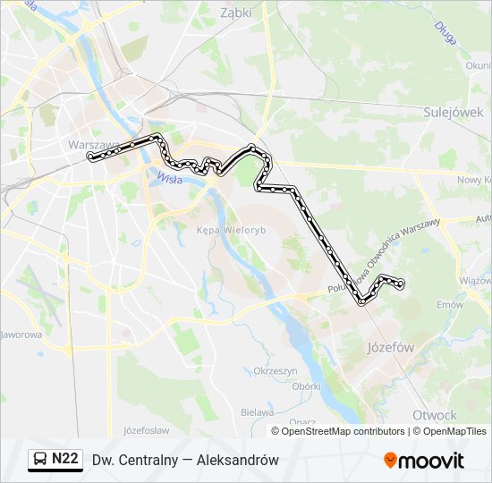 Mapa linii autobus N22