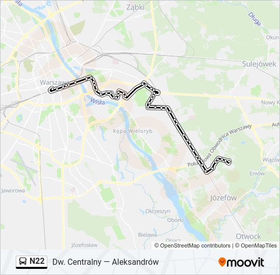 Mapa linii autobus N22