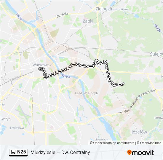 N25 bus Line Map