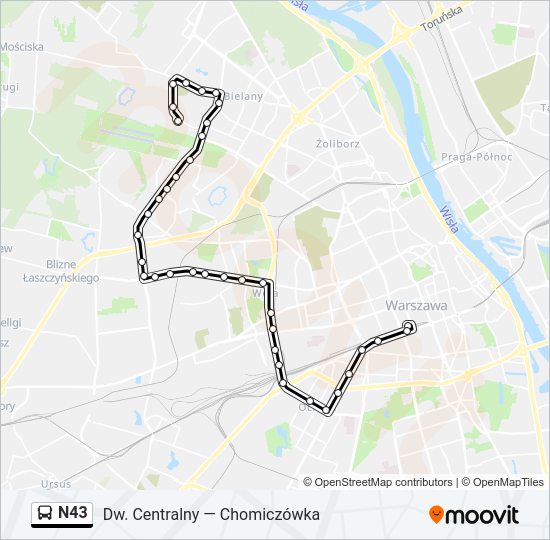 N43 Bus Line Map