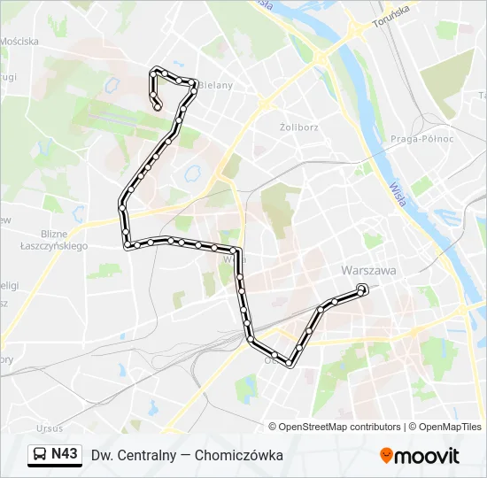 Автобус N43: карта маршрута