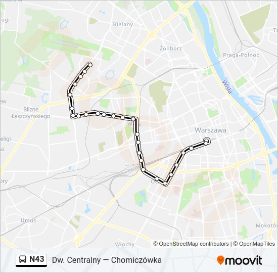 N43 bus Line Map