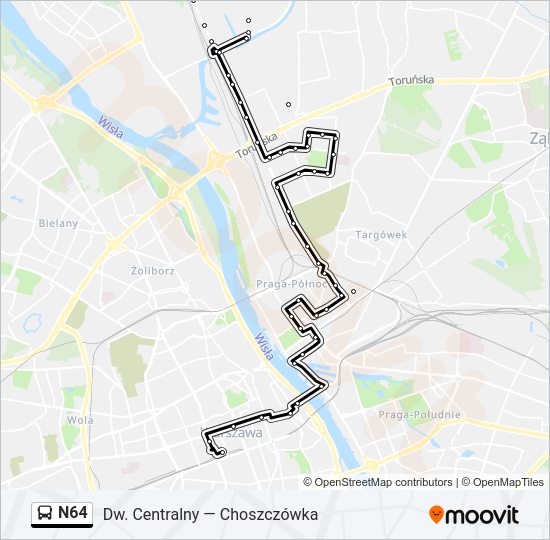 Mapa linii autobus N64