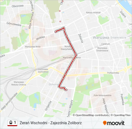 Трамвай 1: карта маршрута