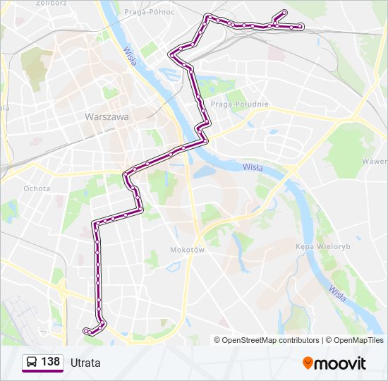 Mapa linii autobus 138