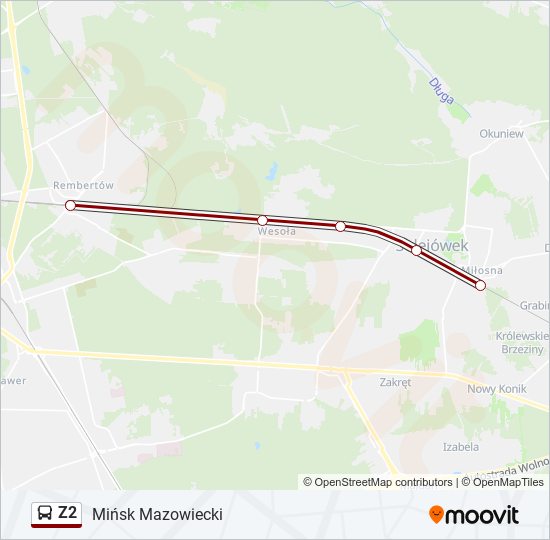 Mapa linii autobus Z2