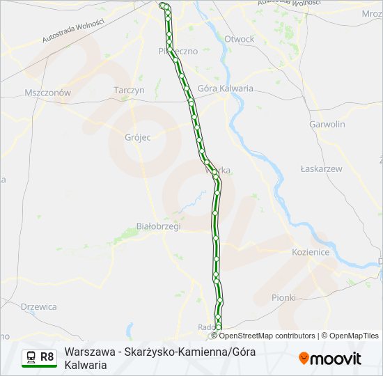 Mapa linii kolej R8