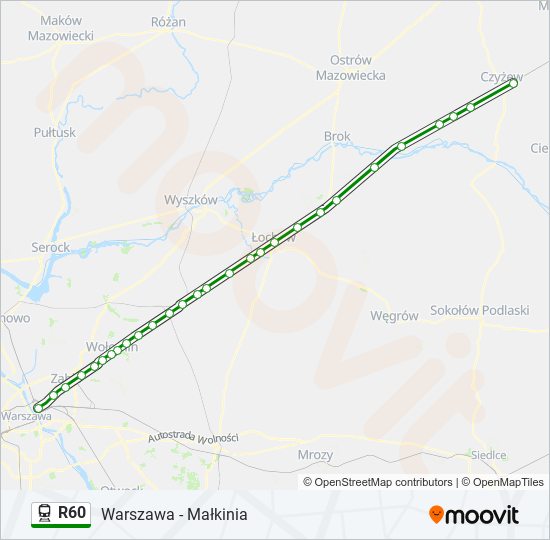 Mapa linii kolej R60