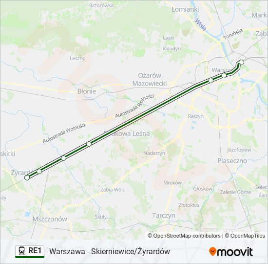 Поезд RE1: карта маршрута