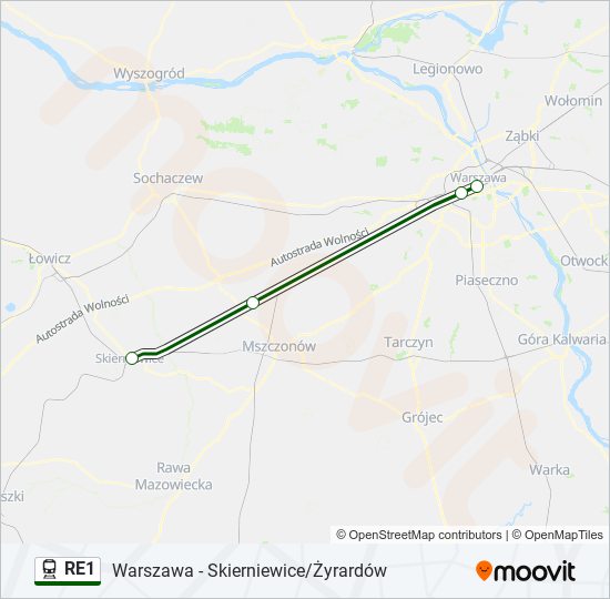Поезд RE1: карта маршрута
