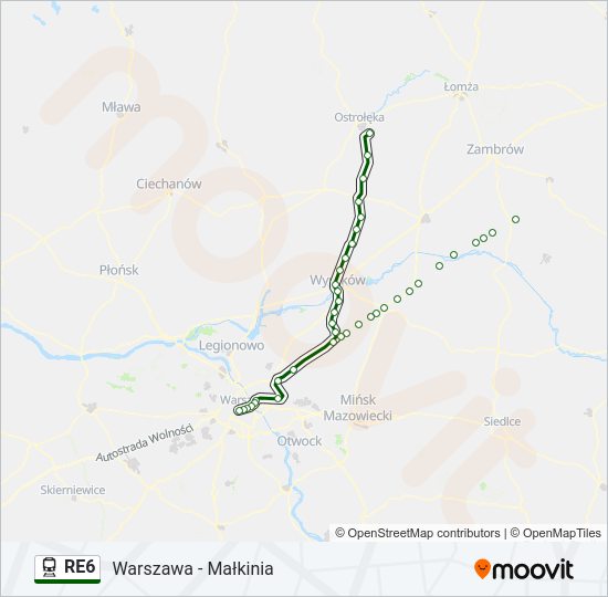 Mapa linii kolej RE6