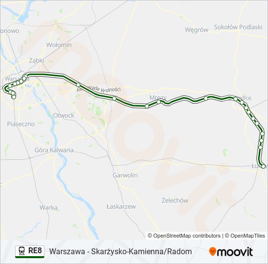 Поезд RE8: карта маршрута