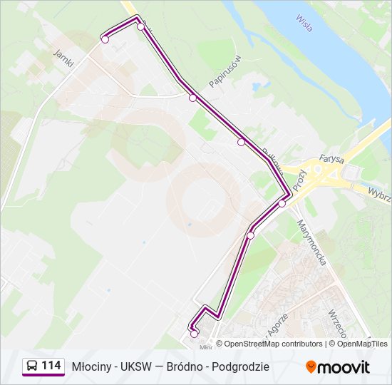 114 bus Line Map