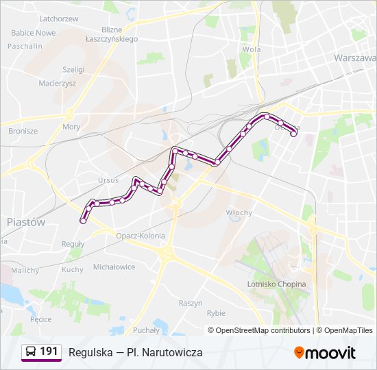 Mapa linii autobus 191