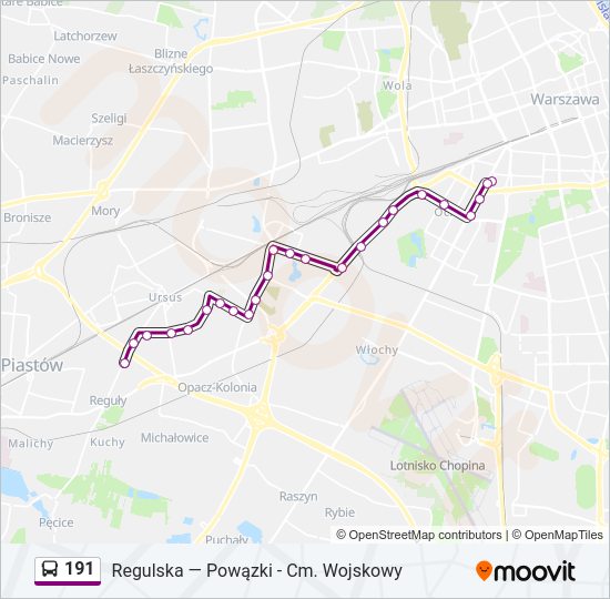 Mapa linii autobus 191