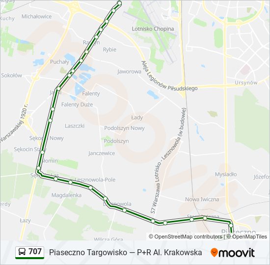 Mapa linii autobus 707