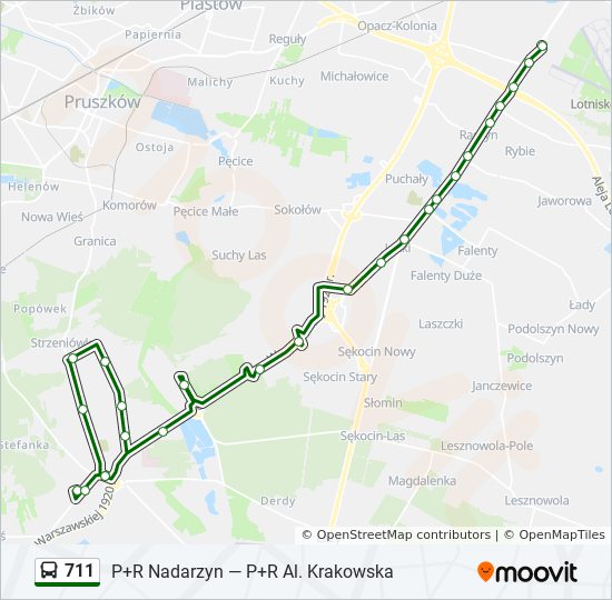 Mapa linii autobus 711