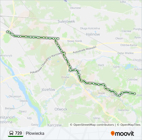 Mapa linii autobus 720