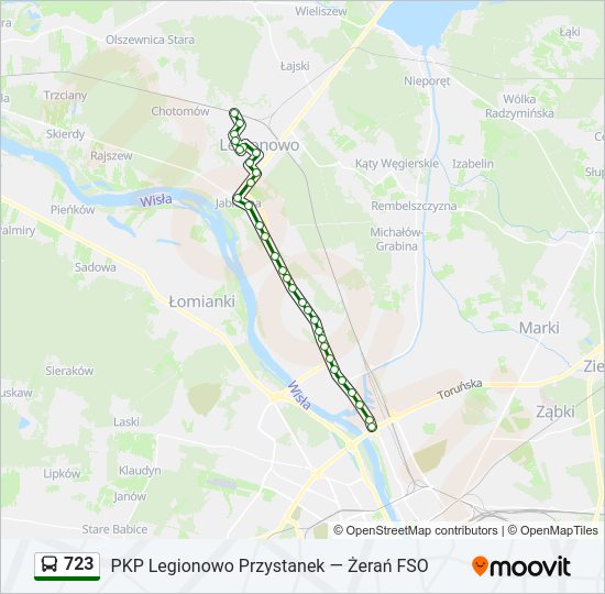 Mapa linii autobus 723