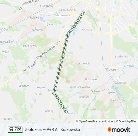 Mapa linii autobus 728
