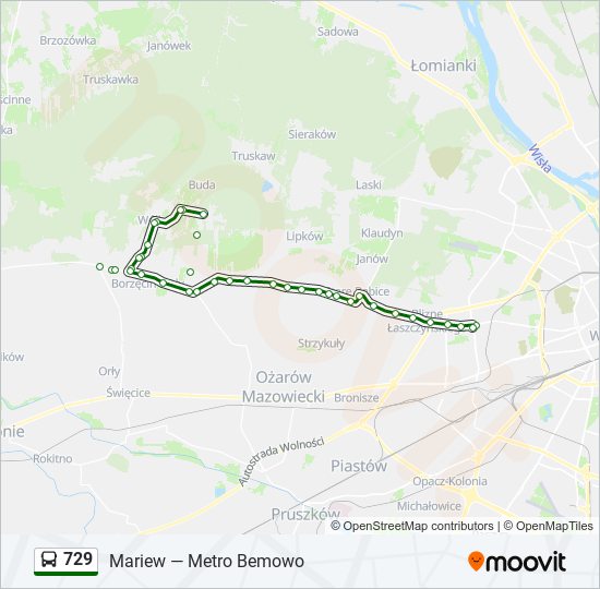 Mapa linii autobus 729