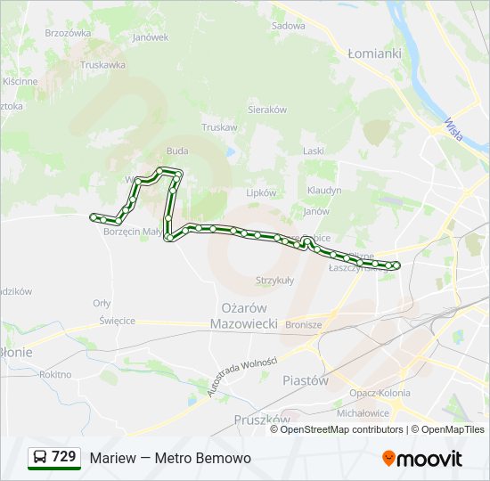 Mapa linii autobus 729