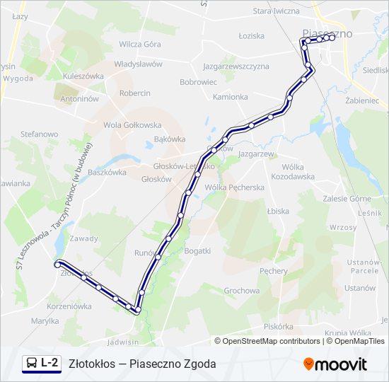 Mapa linii autobus L-2