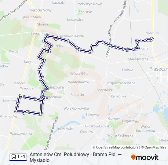 Mapa linii autobus L-4