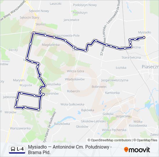 Mapa linii autobus L-4