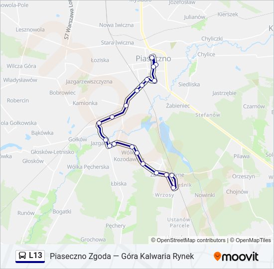 Mapa linii autobus L13