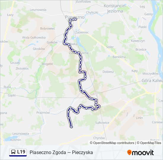 Mapa linii autobus L19