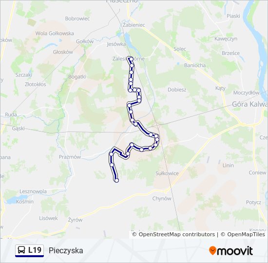 Mapa linii autobus L19