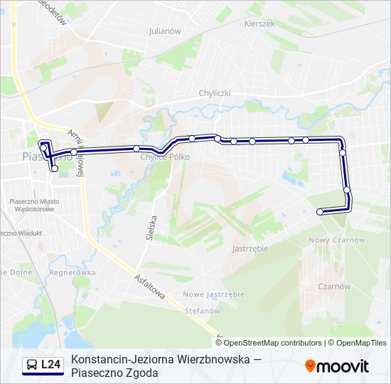 Mapa linii autobus L24