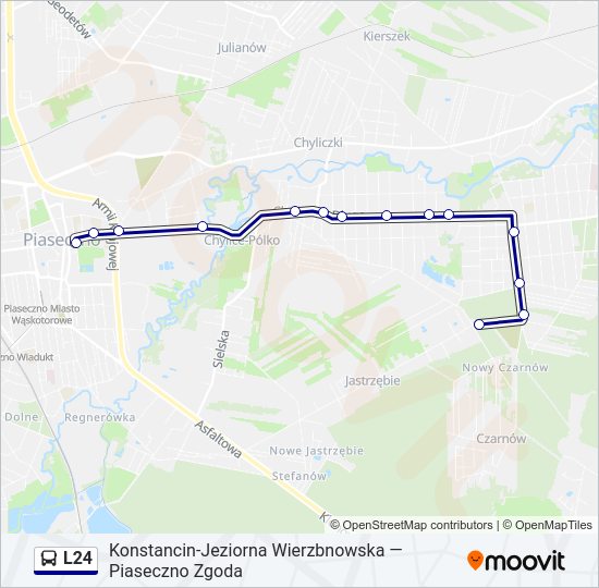 Mapa linii autobus L24