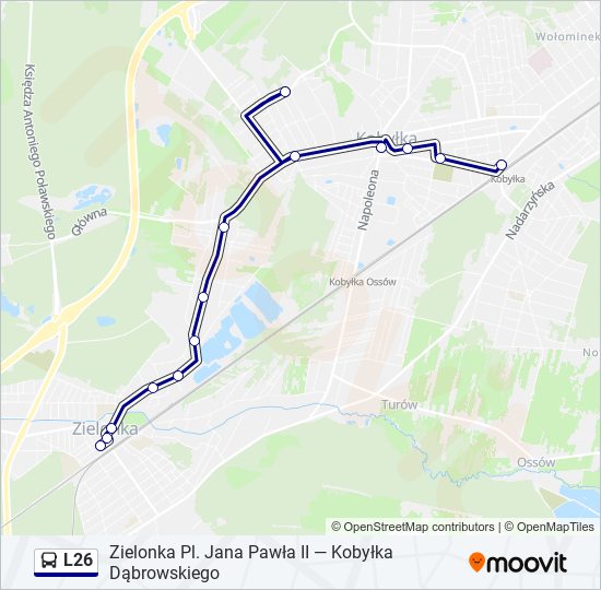 Mapa linii autobus L26