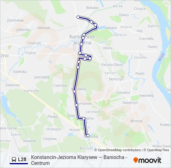 Mapa linii autobus L28
