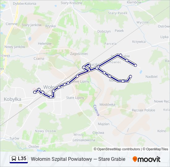 Mapa linii autobus L35