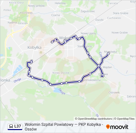 Mapa linii autobus L37