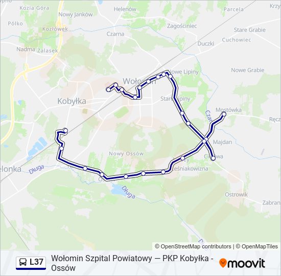 Mapa linii autobus L37