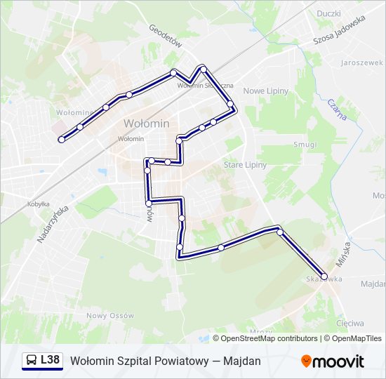 Mapa linii autobus L38