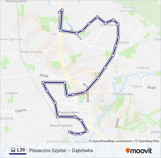 Mapa linii autobus L39