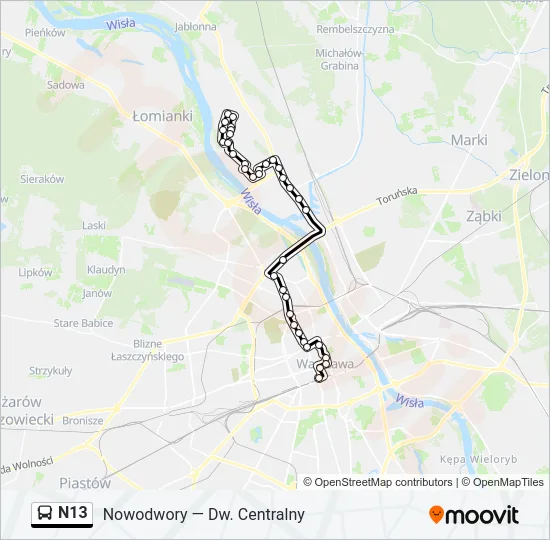 N13 Bus Line Map