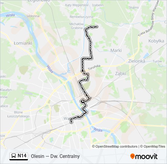 N14 Bus Line Map