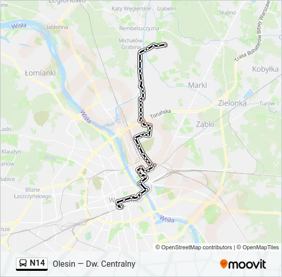 N14 Bus Line Map